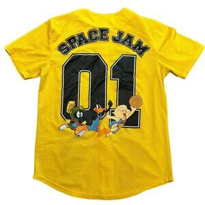 Space Jam Tune Squad Adult Small Yellow button Up Baseball Style Jersey
